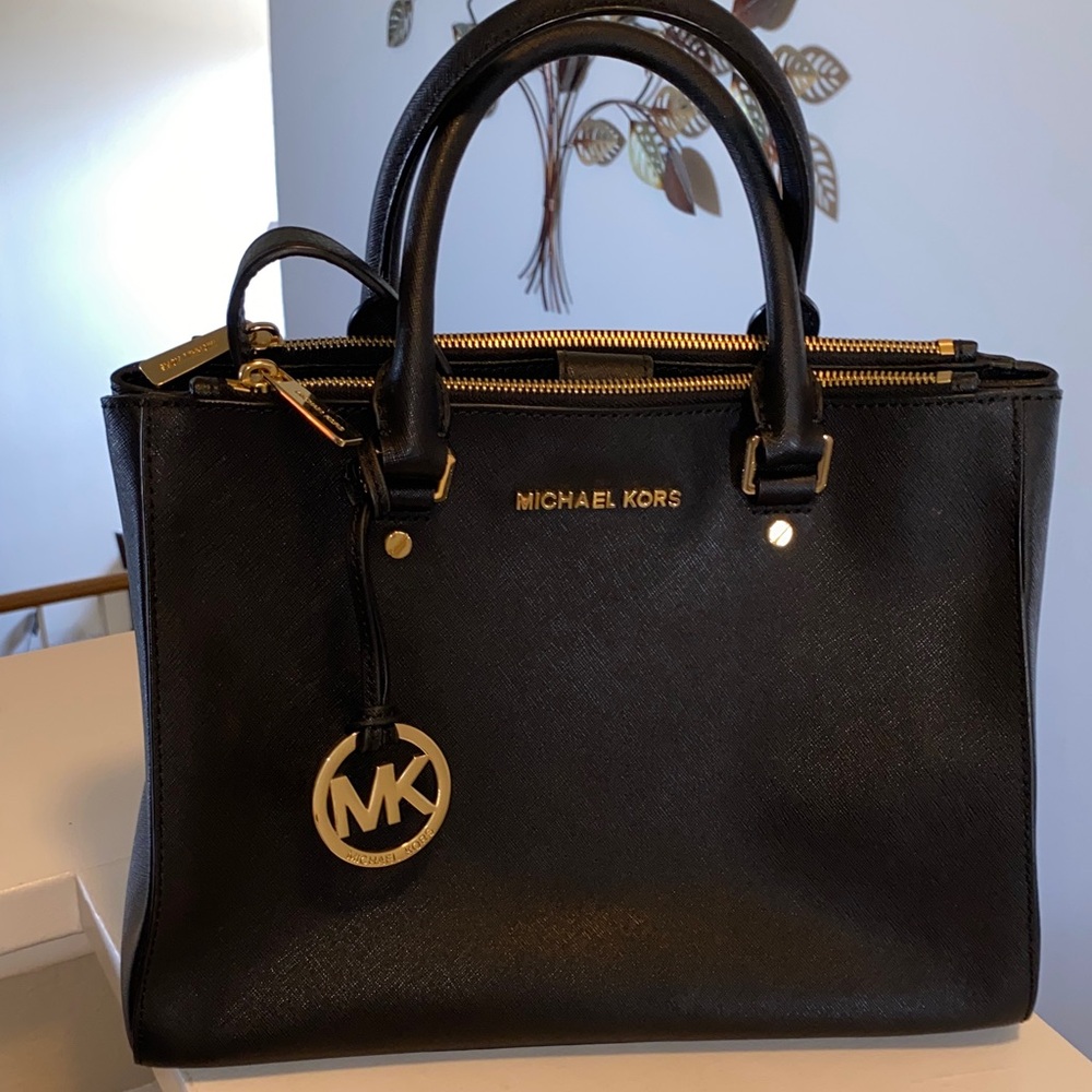 Michael Kors Black Satchel with Gold Accents